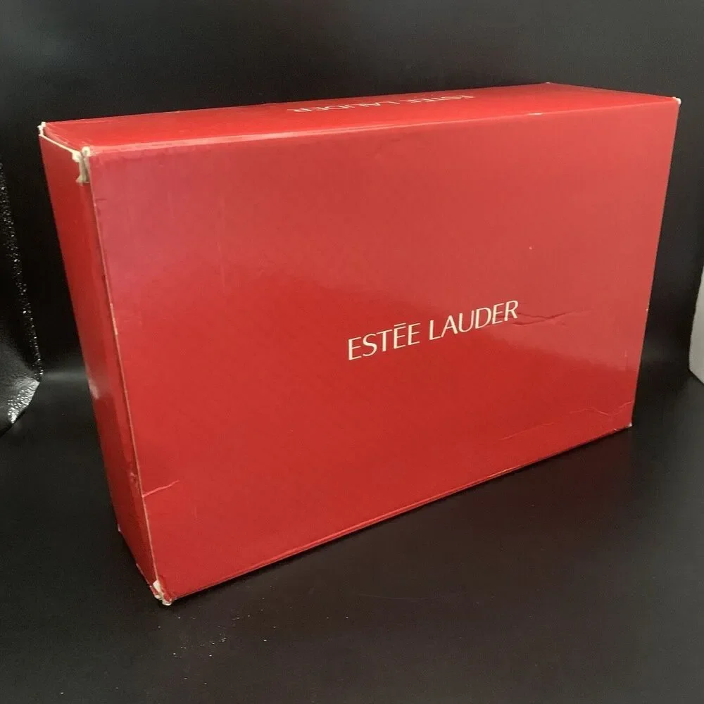 NEW Vintage Estee Lauder Burgundy Hard Makeup Travel Case Alligator Style Trim